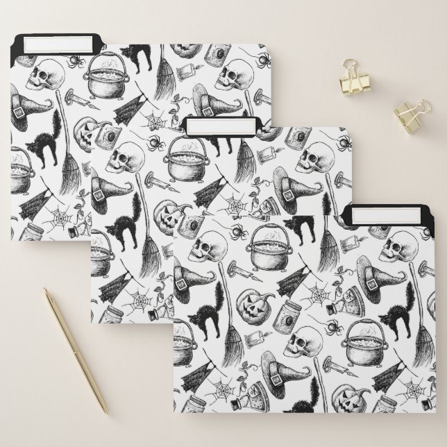Skulls Pumpkins Broomsticks Bats Halloween File Folder (Set)