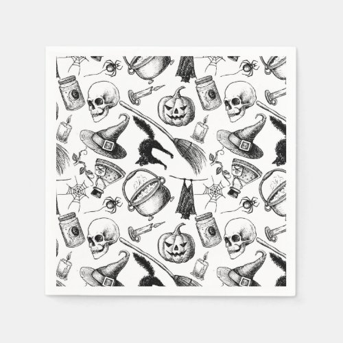 Skulls Pumpkins Broomsticks Bats Halloween Napkins