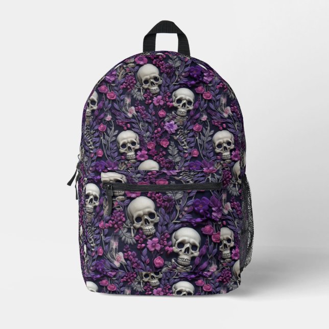 Skulls & Purple Flowers Backpack (Front)