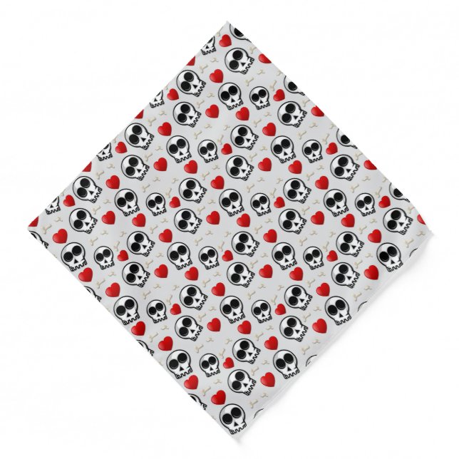 Skulls & Red Hearts Halloween Pattern Bandana (Front)