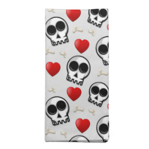 Skulls & Red Hearts Halloween Pattern Cloth Napkin