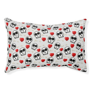 Skulls & Red Hearts Halloween Pattern Pet Bed