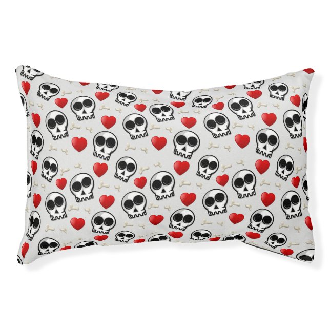 Skulls & Red Hearts Halloween Pattern Pet Bed (Front)