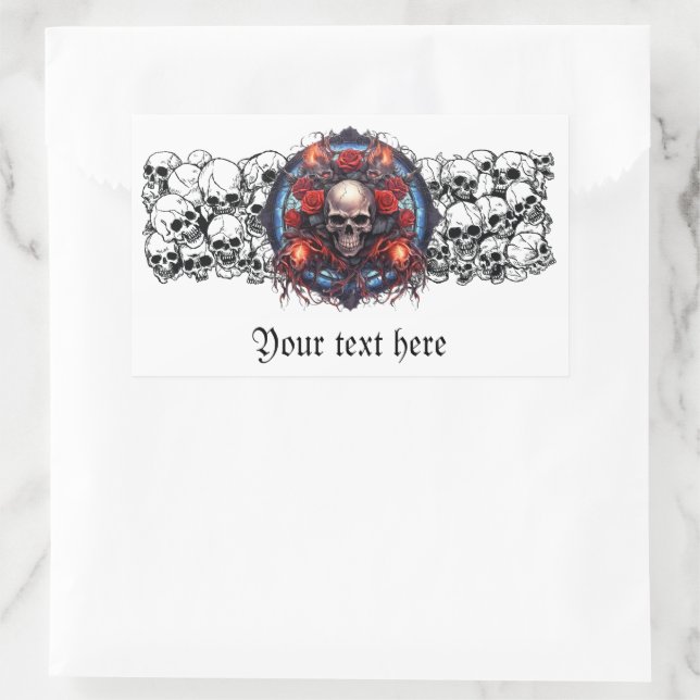 Skulls, Red Roses, and flames pirate gothic design Rectangular Sticker (Bag)