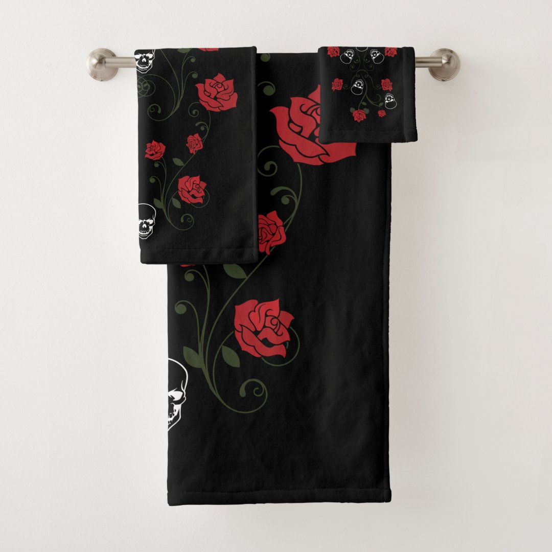 Skulls & Red Roses Bath Towel Set Zazzle