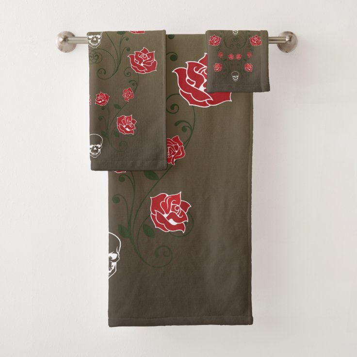 Skulls & Red Roses Bath Towel Set Zazzle