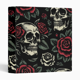 Skulls & Red Roses Gothic Floral 3 Ring Binder