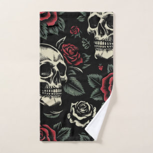 Skulls & Red Roses Gothic Floral Bath Towel Set