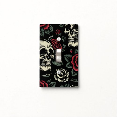 Skulls  Red Roses Gothic Floral  Light Switch Cover