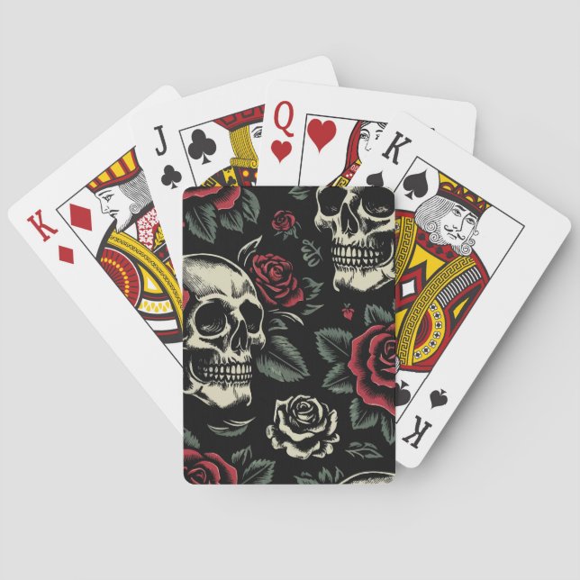 Skulls & Red Roses Gothic Floral  Poker Cards (Back)