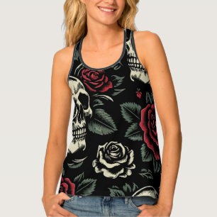 Skulls & Red Roses Gothic Floral Tank Top