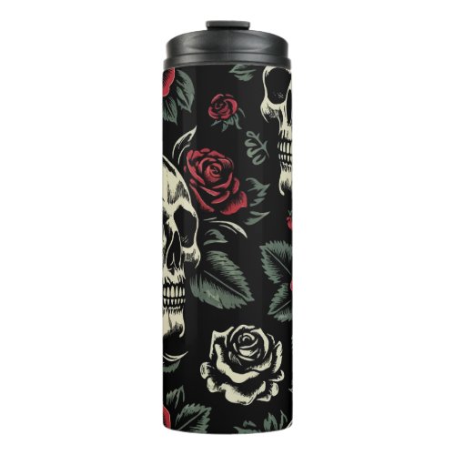 Skulls  Red Roses Gothic Floral  Thermal Tumbler