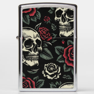 Skulls & Red Roses Gothic Floral  Zippo Lighter