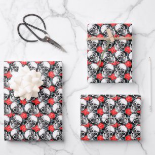 Skulls & Red Roses Wrapping Paper Sheets
