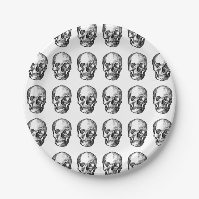 Skulls RIP 20s Funny 30th Halloween Goth Birthday Paper Plates (Front)