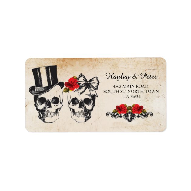 Skulls Rose Rustic Address Labels Stickers Wedding