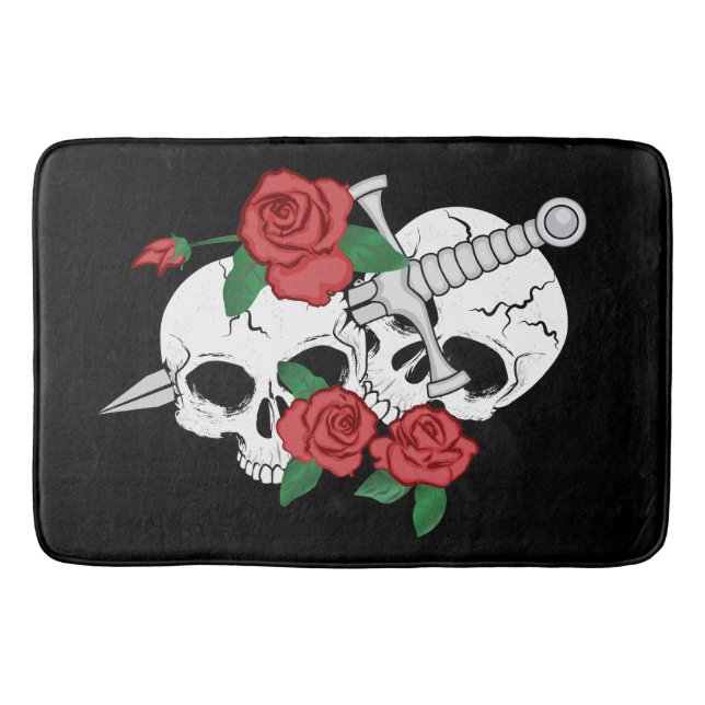 Skulls, Roses ahd Dagger Bathroom Mat (Front)