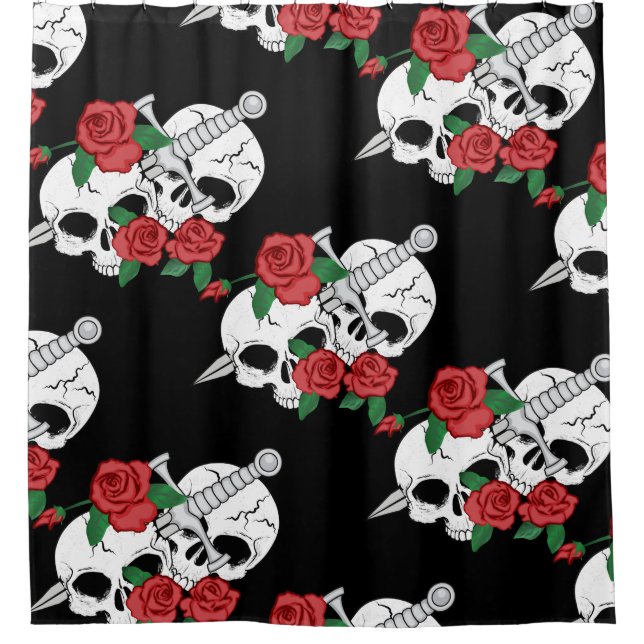 Skulls, Roses ahd Dagger Shower Curtain (Front)