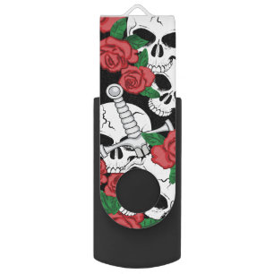Skulls, Roses ahd Dagger USB Flash Drive