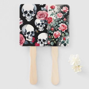 Skulls Roses and Butterflies Goth Watercolor Hand Fan