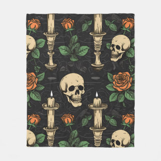 Skulls Roses and Candles Fleece Blanket