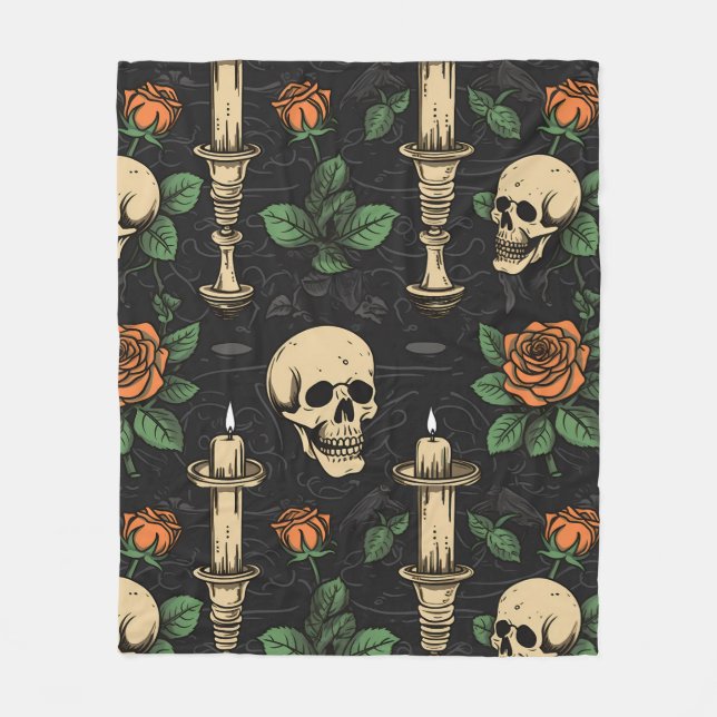 Skulls Roses and Candles Fleece Blanket (Front)