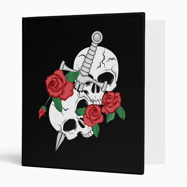 Skulls, Roses and Dagger 3 Ring Binder (Front/Inside)