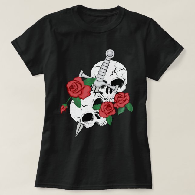 Skulls, Roses and Dagger T-Shirt (Design Front)