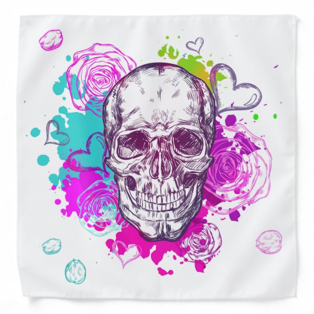 Skulls Roses and Hearts Bandana (Front)