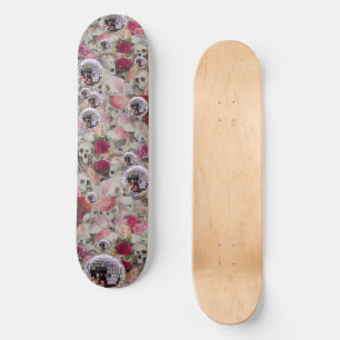 Skulls Roses and Pink Disco Balls Skateboard