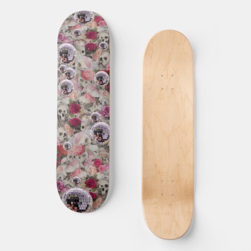 Skulls Roses and Pink Disco Balls Skateboard