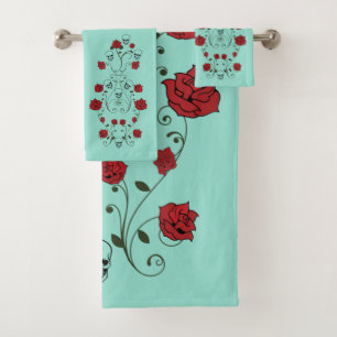 Skulls & Roses Bathroom Towel Set Teal