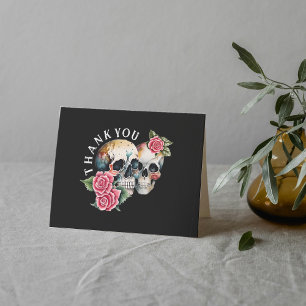 Skulls & Roses Black Wedding Letterpress Thank You Card