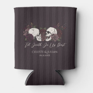 Skulls & Roses Dark Burgundy Gothic Wedding Can Cooler