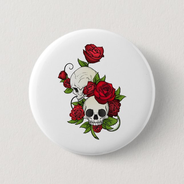 Skulls Roses Día de Muertos Button (Front)