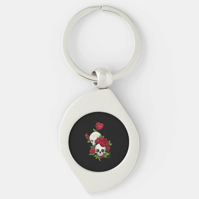 Skulls Roses Día de Muertos Keychain (Front)