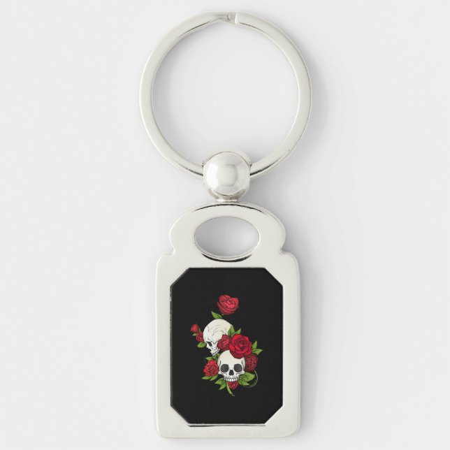 Skulls Roses Día de Muertos Keychain (Front)