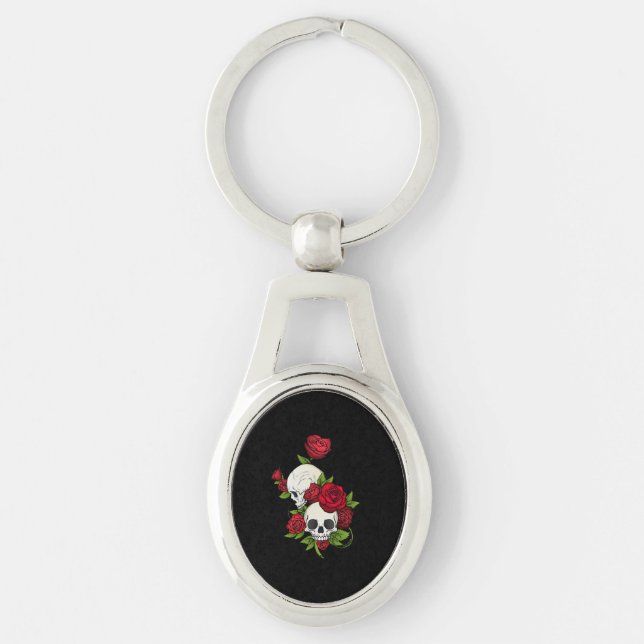 Skulls Roses Día de Muertos Keychain (Front)