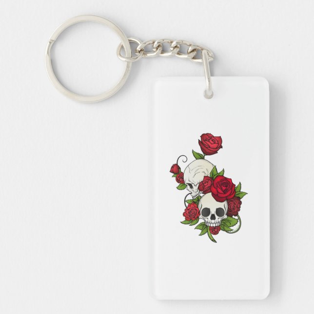 Skulls Roses Día de Muertos Keychain (Front)