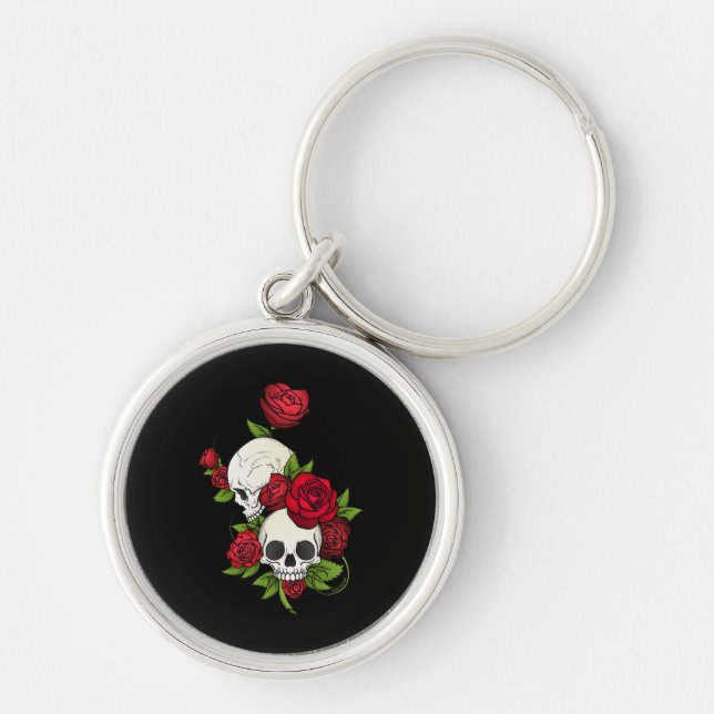 Skulls Roses Día de Muertos Keychain (Front)