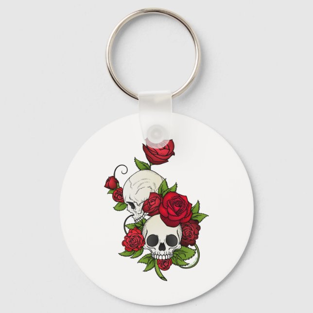 Skulls Roses Día de Muertos Keychain (Front)