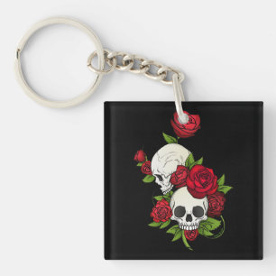 Skulls Roses Día de Muertos Keychain