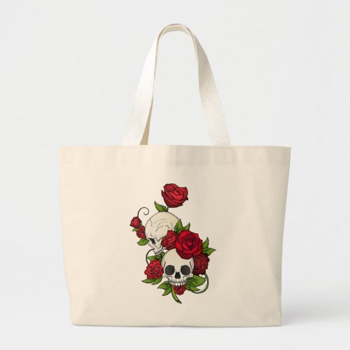 Skulls Roses Da de Muertos Large Tote Bag