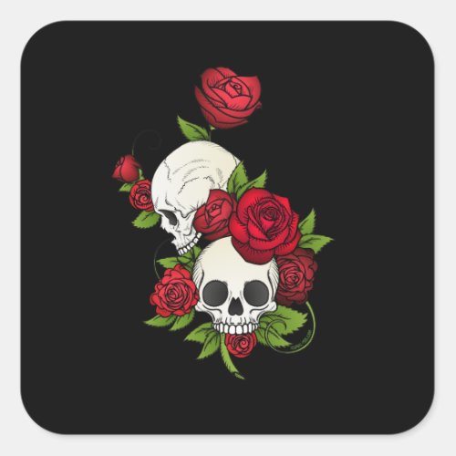 Skulls Roses Da de Muertos Square Sticker