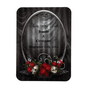 Skulls & Roses Gothic Save The Date Wedding Magnet