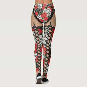 Skulls & Roses (Lace Up) Leggings