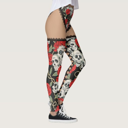 Skulls And Roses Lace Up Leggings Zazzle