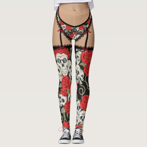 Skulls  Roses Lingerie French Cut Leggings