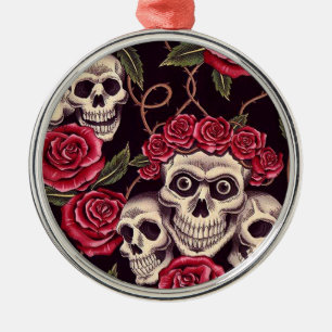 Skulls & Roses Metal Ornament