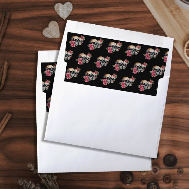 Skulls & Roses Pattern Black Wedding Envelope Liner (Skulls & Roses Pattern Black Wedding Envelope Liner)